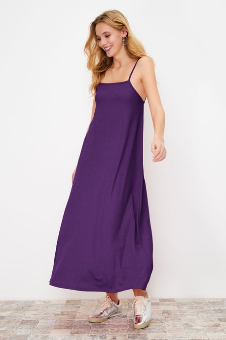 TRENDYOLMİLLA Damen Lila Einfarbig Maxi Ärmellos Casual A-Linie Kleider - Image 6