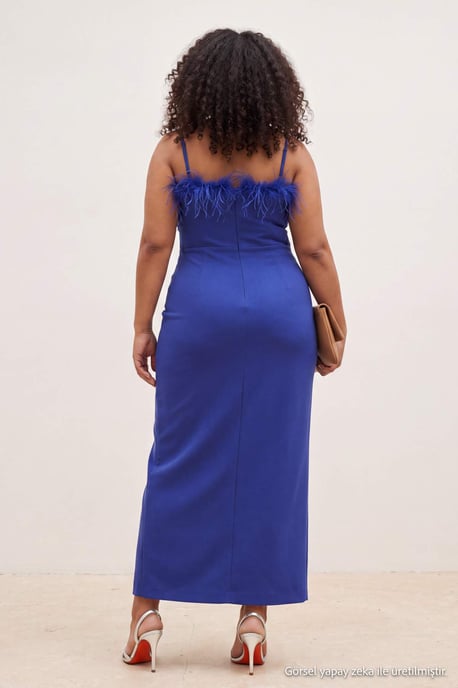Trendyol Curve Damen Blau Einfarbig Maxi Ärmellos Ball Gerade Große Größen Kleid - Image 3