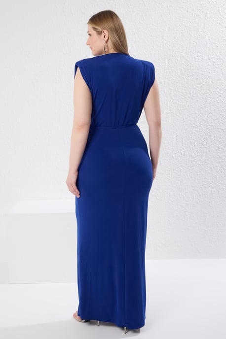 Trendyol Curve Damen Blau Einfarbig Maxi Ärmellos Elegant/Abend Gerade Große Größen Kleid - Image 5