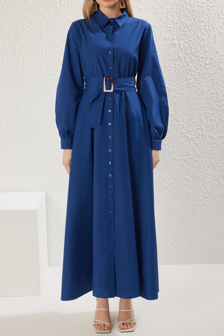 Trendyol Modest Damen Blau Einfarbig Maxi Lang Business Hemdblusenkleid Modest Kleider - Image 2