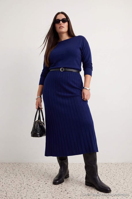 Trendyol Curve Damen Blau Einfarbig Maxi Lang Abend / Alltag A-Linie Große Größen Kleid - Image 2
