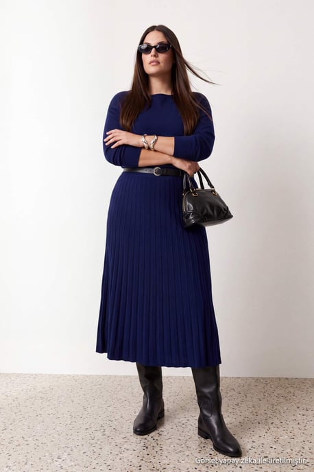 Trendyol Curve Damen Blau Einfarbig Maxi Lang Abend / Alltag A-Linie Große Größen Kleid - Image 3
