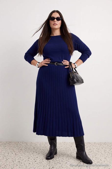 Trendyol Curve Damen Blau Einfarbig Maxi Lang Abend / Alltag A-Linie Große Größen Kleid - Image 4