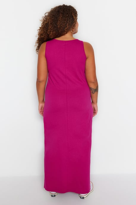 Trendyol Curve Damen Rosa Einfarbig Maxi Ärmellos Casual Gerade Große Größen Kleid - Image 4