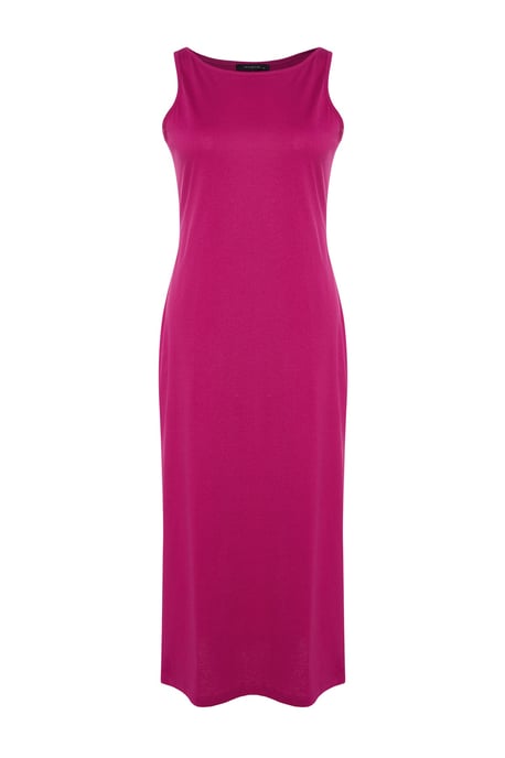 Trendyol Curve Damen Rosa Einfarbig Maxi Ärmellos Casual Gerade Große Größen Kleid - Image 5