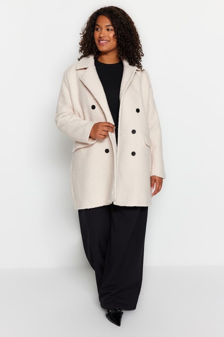 Trendyol Curve Damen Grau Einfarbig Lang Regular Fit Große Größen Mäntel - Image 1