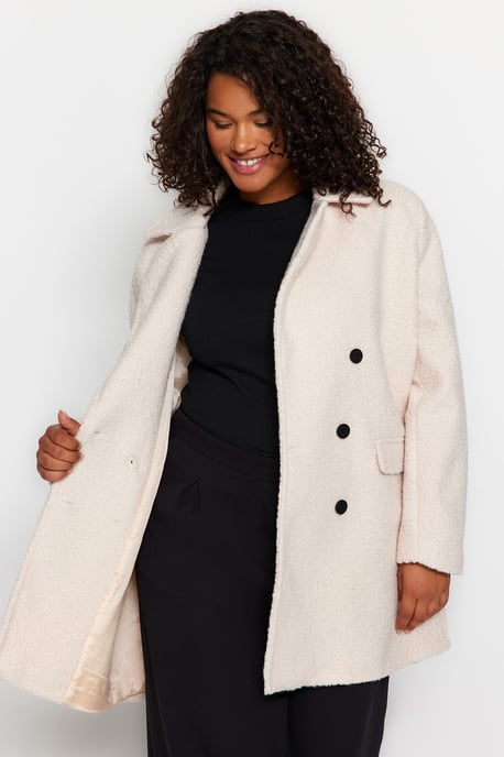 Trendyol Curve Damen Grau Einfarbig Lang Regular Fit Große Größen Mäntel - Image 6