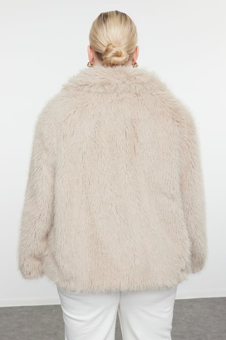 Trendyol Curve Damen Beige Einfarbig Lang Regular Fit Große Größen Mäntel - Image 4