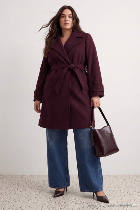 Trendyol Curve Damen Lila Einfarbig Lang Regular Fit Große Größen Mäntel - Image 1