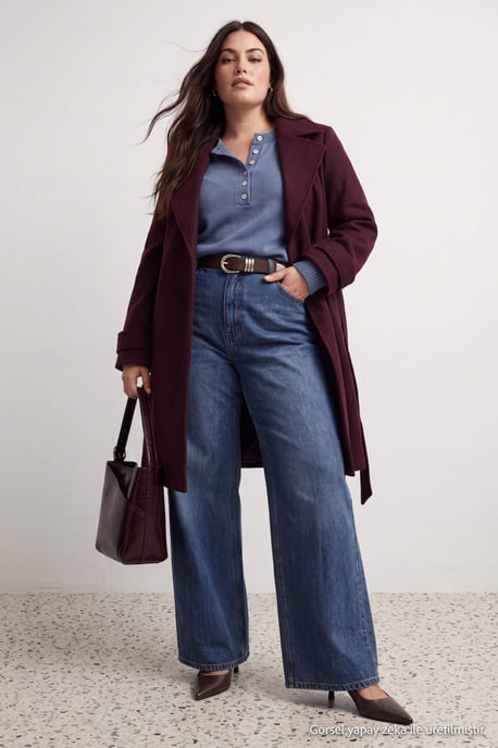 Trendyol Curve Damen Lila Einfarbig Lang Regular Fit Große Größen Mäntel - Image 2