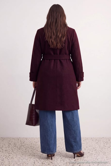 Trendyol Curve Damen Lila Einfarbig Lang Regular Fit Große Größen Mäntel - Image 3