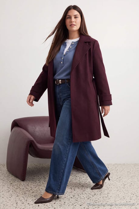Trendyol Curve Damen Lila Einfarbig Lang Regular Fit Große Größen Mäntel - Image 6