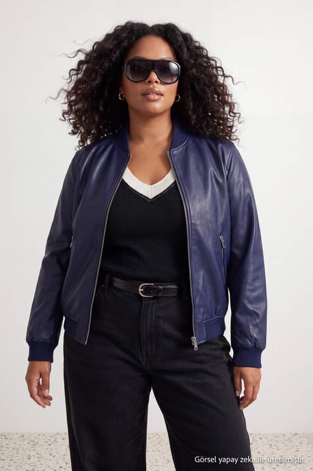 Trendyol Curve Damen Dunkelblau Einfarbig Lang Regular Fit Große Größen Mäntel - Image 1