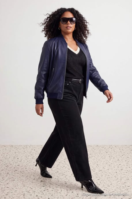 Trendyol Curve Damen Dunkelblau Einfarbig Lang Regular Fit Große Größen Mäntel - Image 2