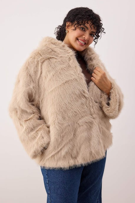 Trendyol Curve Damen Beige Einfarbig Lang Oversize Große Größen Mäntel - Image 2