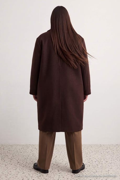 Trendyol Curve Damen Braun Einfarbig Lang Oversize Große Größen Mäntel - Image 2