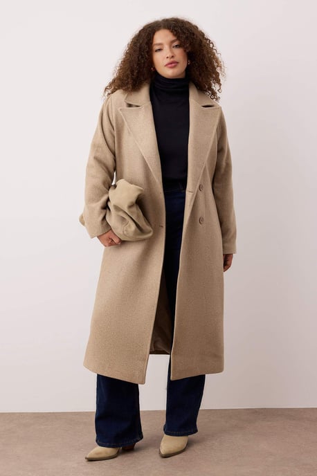 Trendyol Curve Damen Grau Einfarbig Lang Oversize Große Größen Mäntel - Image 1