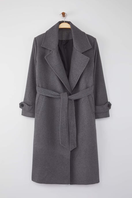 Trendyol Curve Damen Grau Einfarbig Lang Regular Fit Große Größen Mäntel - Image 4