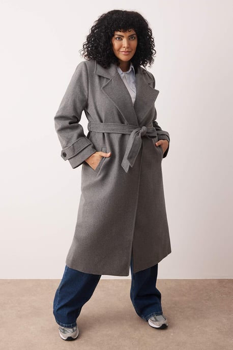 Trendyol Curve Damen Grau Einfarbig Lang Regular Fit Große Größen Mäntel - Image 6