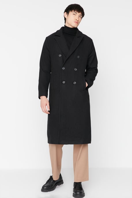 TRENDYOL MAN Herren Schwarz Einfarbig Lang Relaxed Fit Mäntel - Image 2