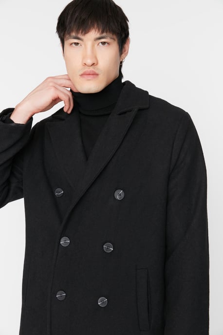 TRENDYOL MAN Herren Schwarz Einfarbig Lang Relaxed Fit Mäntel - Image 3