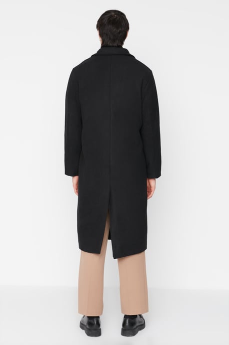 TRENDYOL MAN Herren Schwarz Einfarbig Lang Relaxed Fit Mäntel - Image 4