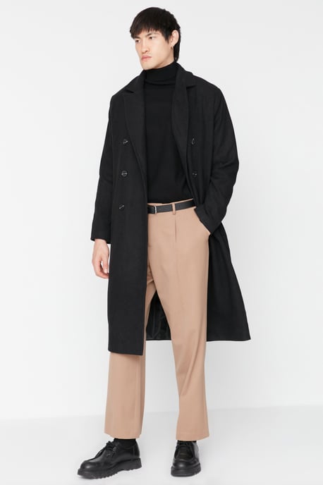 TRENDYOL MAN Herren Schwarz Einfarbig Lang Relaxed Fit Mäntel - Image 6