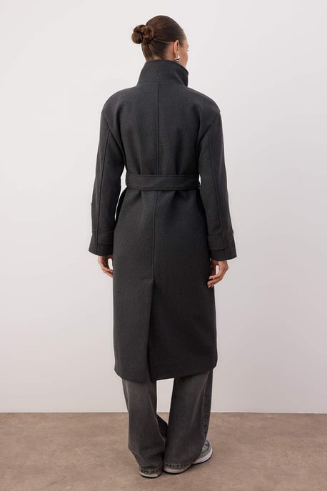 TRENDYOLMİLLA Damen Grau Einfarbig Lang Oversize Mäntel - Image 3