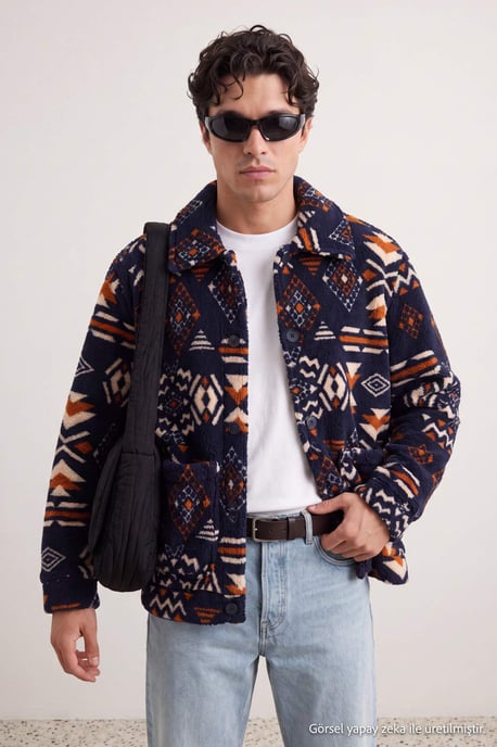 TRENDYOL MAN Herren Dunkelblau Grafik Lang Oversize Winter Jacken - Image 1