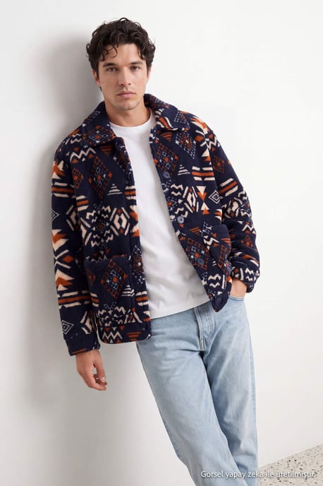 TRENDYOL MAN Herren Dunkelblau Grafik Lang Oversize Winter Jacken - Image 2