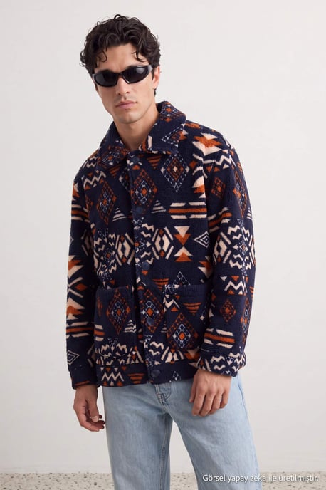 TRENDYOL MAN Herren Dunkelblau Grafik Lang Oversize Winter Jacken - Image 3