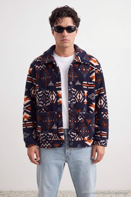TRENDYOL MAN Herren Dunkelblau Grafik Lang Oversize Winter Jacken - Image 6