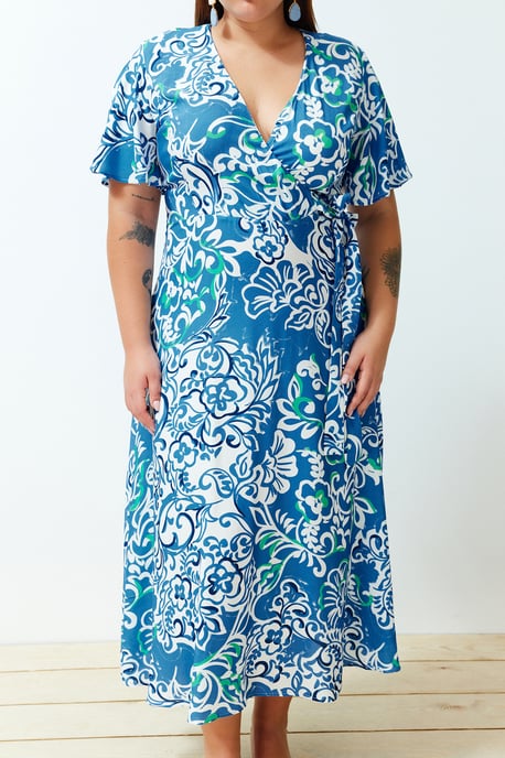 Trendyol Curve Damen Mehrfarbig Geblümt Maxi Kurz Casual A-Linie Große Größen Kleid - Image 4