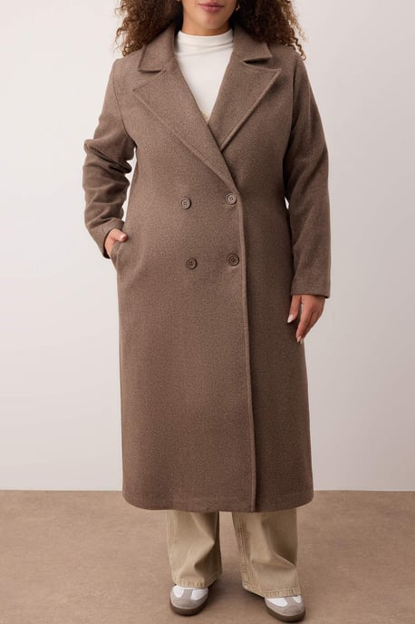 Trendyol Curve Damen Braun Einfarbig Lang Oversize Große Größen Mäntel - Image 2
