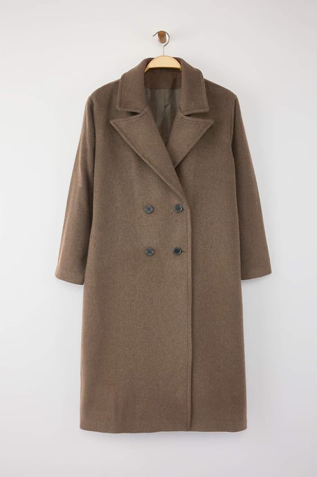 Trendyol Curve Damen Braun Einfarbig Lang Oversize Große Größen Mäntel - Image 4