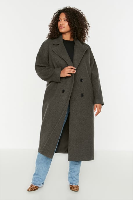 Trendyol Curve Damen Grau Einfarbig Lang Oversize Große Größen Mäntel - Image 1