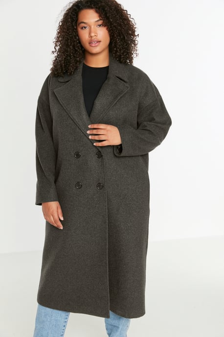 Trendyol Curve Damen Grau Einfarbig Lang Oversize Große Größen Mäntel - Image 2