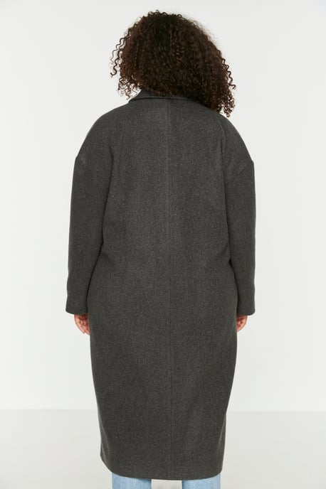 Trendyol Curve Damen Grau Einfarbig Lang Oversize Große Größen Mäntel - Image 4