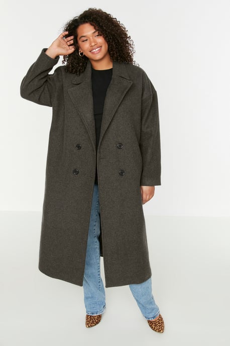 Trendyol Curve Damen Grau Einfarbig Lang Oversize Große Größen Mäntel - Image 6