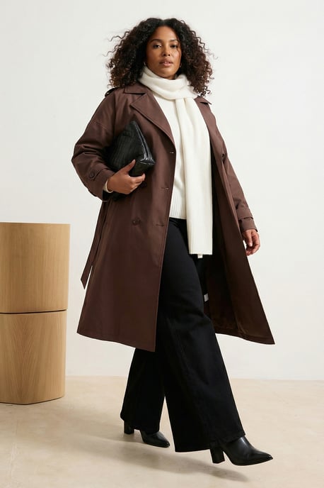 Trendyol Curve Damen Braun Einfarbig Oversize Große Größen Trenchcoats - Image 6