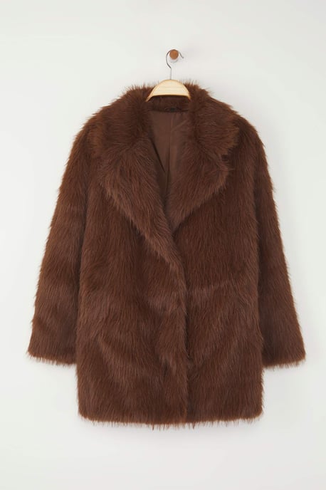 Trendyol Curve Damen Braun Einfarbig Lang Regular Fit Große Größen Mäntel - Image 4