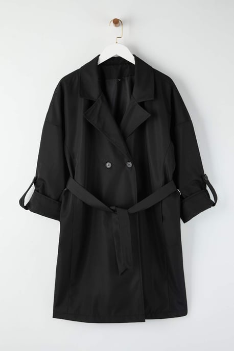 Trendyol Curve Damen Schwarz Einfarbig Oversize Große Größen Trenchcoats - Image 5