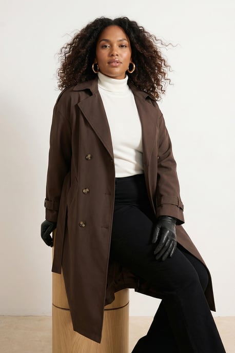 Trendyol Curve Damen Braun Einfarbig Oversize Große Größen Trenchcoats - Image 1
