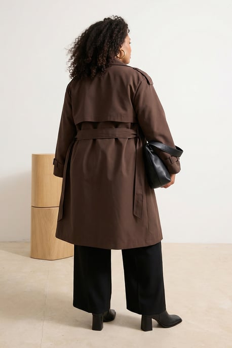 Trendyol Curve Damen Braun Einfarbig Oversize Große Größen Trenchcoats - Image 2