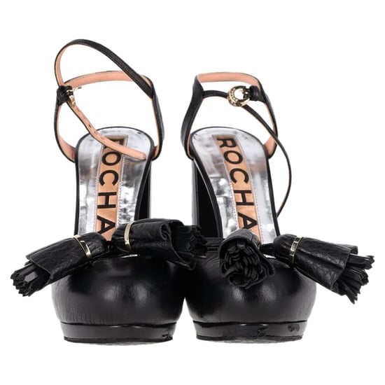 Rochas – Plateausandalen mit Knöchelriemen und Quastendetail aus schwarzem Leder - Image 2