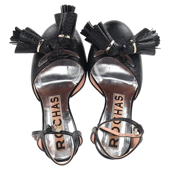 Rochas – Plateausandalen mit Knöchelriemen und Quastendetail aus schwarzem Leder - Image 3