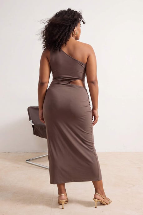 Trendyol Curve Damen Beige Einfarbig Midi Ärmellos Bodycon Große Größen Kleid - Image 2