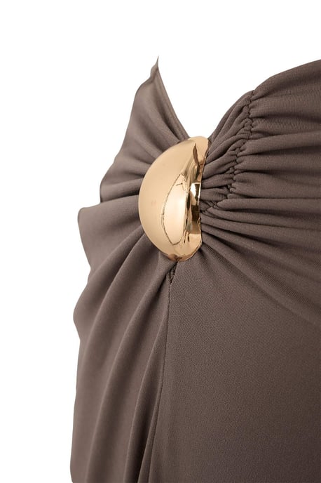 Trendyol Curve Damen Beige Einfarbig Midi Ärmellos Bodycon Große Größen Kleid - Image 4