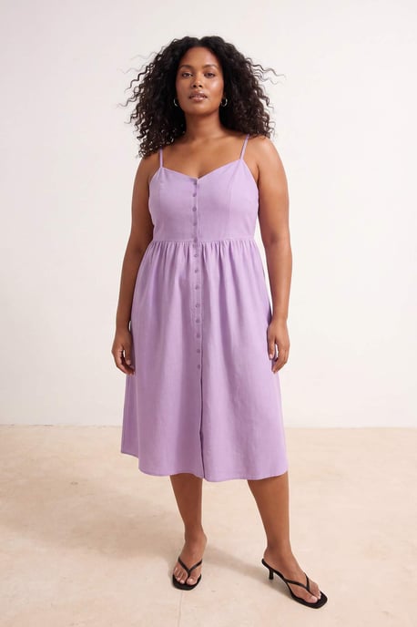 Trendyol Curve Damen Lila Einfarbig Midi Ärmellos Casual A-Linie Große Größen Kleid - Image 6