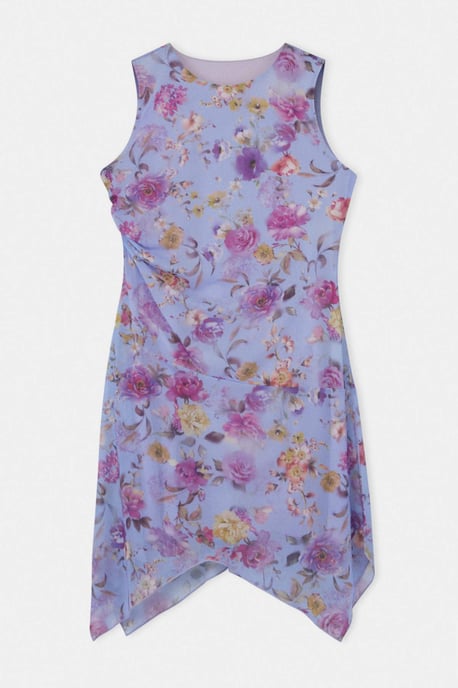Trendyol Curve Damen Lila Geblümt Midi Ärmellos Casual A-Linie Große Größen Kleid - Image 4
